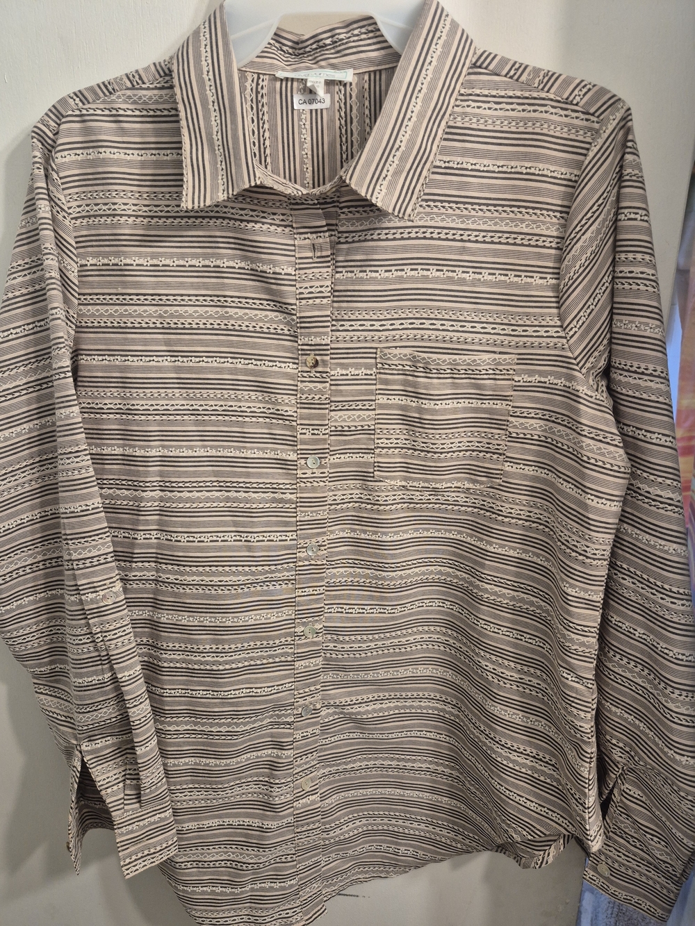 Casual Striped Button-Down Blouse - Beige Stripe